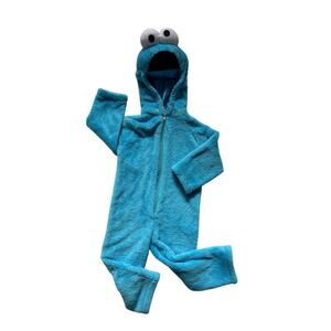Baby Cookie Monster Halloween Blue Fuzzy Onesie Costume 12-18mo